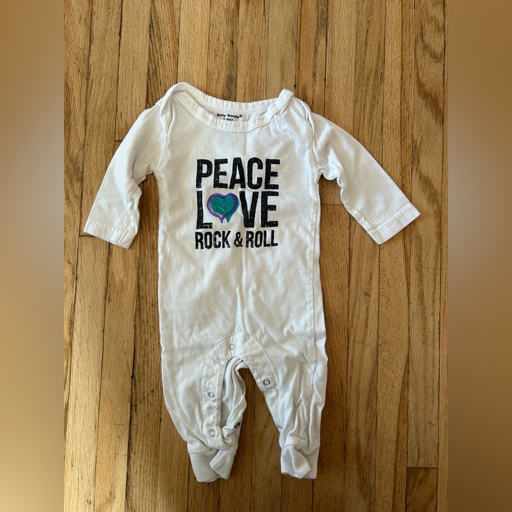 3/$10 Peace Love Rock & Roll White Bodysuit